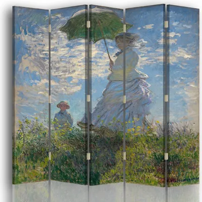 Produktbild von Paravent - Raumteiler Frau mit Sonnenschirm - Claude Monet - Dekorativer Raumtrenner cm. 180x170 (5 x)
