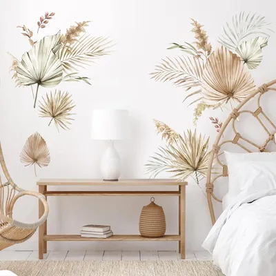 Obrázek produktu pro Boho palmové listy - samolepky na zeď - 5 kusů - Zelená - PVC - 50x70 cm