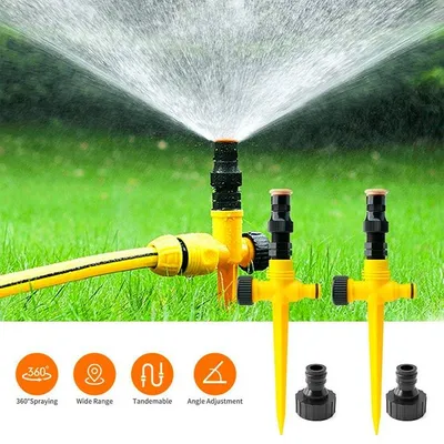 Image de Arroseur rotatif de jardin avec réglage à 90°, 180° et 360°, arroseur à 2 raccords pour tuyau, système d'arrosage d'une portée de 12 m - GrassSprinkler