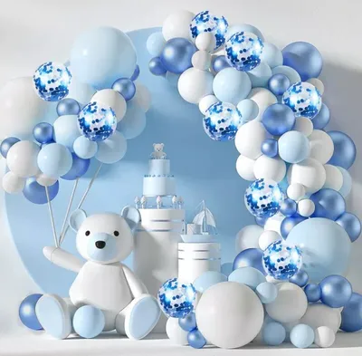 Produktbild von Babyparty Baby Party Deko XXL Ballon Girlande Junge boy blau / weiß 104 tlg