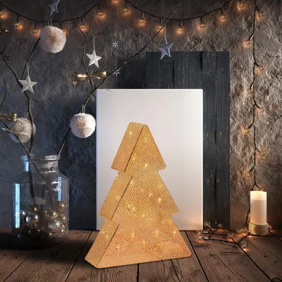 Produktbild von LED Tannenbaum Metall kupfer 25cm Warmweiß  inkl. Timer Batteriebetrieb