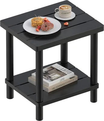 Productafbeelding van Buitenbijzettafel van bamboe met 2 niveaus in zwart, Adirondack-stijl, 34,5 x 42,2 x 7,8 cm
