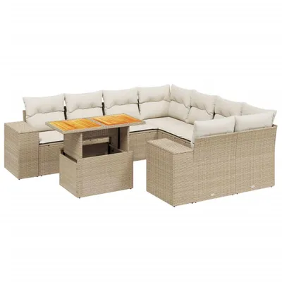 Produktbild von vidaXL 9-tlg. Garten-Sofagarnitur mit Kissen Beige Poly Rattan