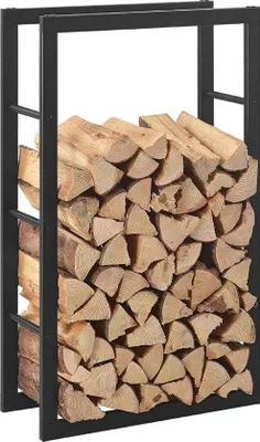 Productafbeelding van Brandhoutrek - Houtopslag - Open haard - Stabiel metaal - 100 x 40 x 25 cm - Zwart