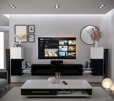 Produktbild von Furnitech Wohnwand Wohnzimmer - Hängend Wohnwand Modern - Wohnzimmer Schrankwand mit Regale und TV Schrank - Wohnzimmer Möbel ohne LED (AN104-21WB-HG4- 1C)