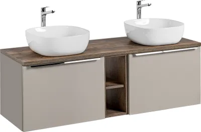 Produktbild von Waschtischunterschrank 5-tlg AKAN 140cm Taupe inkl. Waschtisch