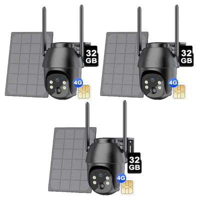 Produktbild von 3X 2K 3MP Akku 4G LTE Überwachungskamera Aussen, Smarter Personen-/Autoerkennung, Nachtsicht, 32GB