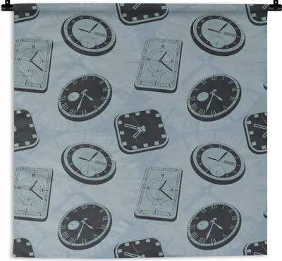 Produktbild von MuchoWow® Wandteppich Wandbehang Uhr - Muster - Vintage 120x120 cm Tapisserie Dekoration Wandtuch - Modern - Baumwollgewebe