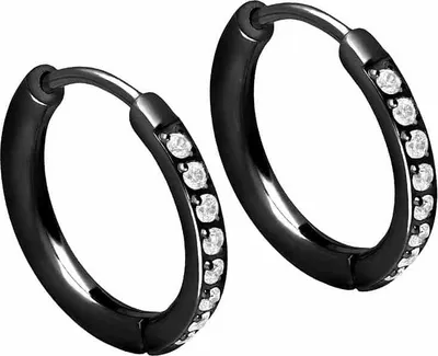 Produktbild von Chirurgenstahl Ohrclicker Creolen EINGEFASSTE KRISTALLE Schwarz Innendurchmesser: 10 mm