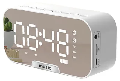 Produktbild von Kabelloser Bluetooth-Lautsprecher mit Spiegeluhr und Mini-Wecker – robust und minimalistisch