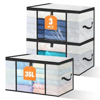 3 Aufbewahrungsboxen, 35 L, transparent, faltbar, mit Deckel