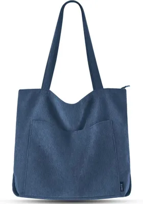 Produktbild von Handtasche Damen Tote Bag Shopper Groß Umhängetasche Cord Beuteltasche Blau 45x40x11cm
