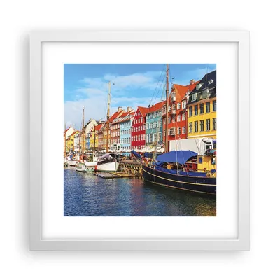 Produktbild von Gerahmtes Poster - Weißer Rahmen - Kopenhagen Nahavn Schiffe - 30x30 cm - Wand Bild - Wanddeko - Wandbilder - Kunstposter - Wandposter - Bilderrahmen - Bilder - Kunstdruck - Wandbild - P2WAC30x30-4205