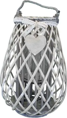 Immagine prodotto di Milani Home - lanterna in vimini e vetro grigio, portacandela decorativa a goccia, stile shabby chic, per interno ed esterno