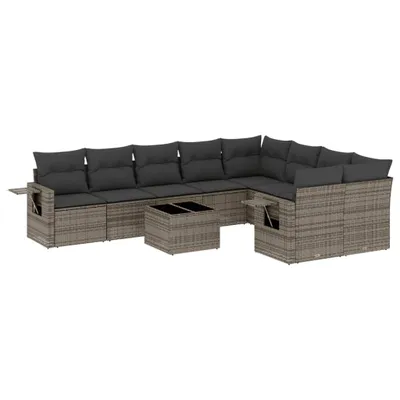 Produktbild von vidaXL 10-tlg. Garten-Sofagarnitur mit Kissen Grau Poly Rattan
