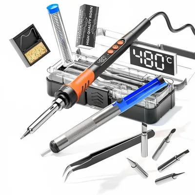Produktbild von Lötkolben set, 90W LCD digitale Lötpistole, 12-in-1 Lötkolben Kit Tool, Lötkolben Kit Temperatur einstellbar von 180-480°C, with 5 soldering tips
