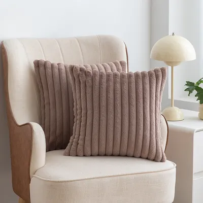Produktbild von OKWISH 2er Set Kissenbezug, Kissenbezüge,Flauschig Gestreifte Weich Dekorative Kissenbezug, für Sofa Schlafzimmer, 50 x 50 cm,  Hellbeige