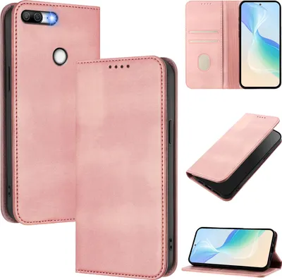 Produktbild von Handyhülle für Honor 9 Lite, Vintage Leder RFID Schutz Kartenfach Standfunktion Magnetische Klapphülle Pink