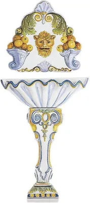 Produktbild von Casa Padrino Luxus Barock Wandbrunnen Weiß / Mehrfarbig 73 x H. 160 cm - Handgefertigter & handbemalter Keramik Brunnen - Barock Garten Brunnen - Barock Deko Accessoires