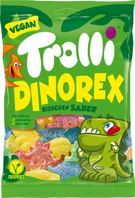 Obrázok produktu pre Trolli Dino Rex ovocné žuvačky dinosaurus ovocné a extra kyslé 200g