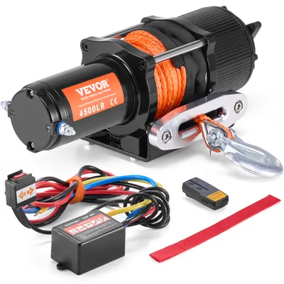 Produktbild von VEVOR Elektrische Seilwinde, 2041 kg, Elektrowinde 12 V DC für Geländefahrzeuge/UTVs, Motorwinde mit 12-strängigem Synthetikseil (Φ0,6 x 1188,7 cm)