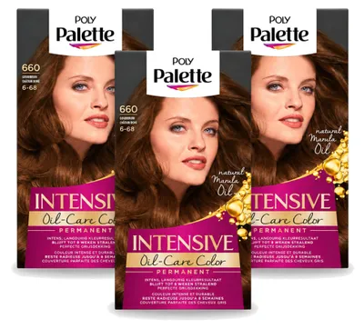 Imagen del producto de 3 tintes para el cabello Poly Palette, color castaño dorado 660, 115 ml cada uno. Paquete económico de 3 unidades