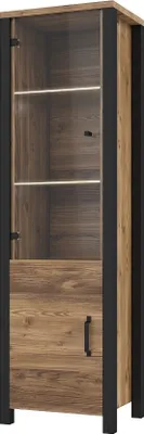 Produktbild von Furniture24 Vitrine OLIN 05 Wohnzimmerschrank Appenzeller Fichte/Schwarz matt Vitrinenschrank Schrank ohne Beleuchtung