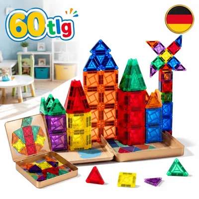 Immagine prodotto di 60 pezzi di blocchi magnetici mini, 3,75 cm, creativi, con magneti potenti, gioco per genitori e bambini