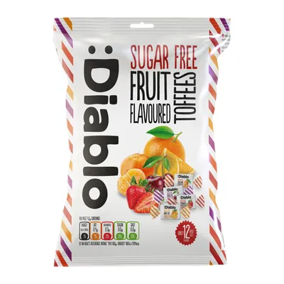 Produktbild von Diablo Frucht-Toffees zuckerfrei 75 g, Kaubonbons Fruchtmix
