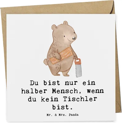 Produktbild von Mr. & Mrs. Panda Grußkarte Tischler Herz - Weiß - Geschenk, anlasskarte, Glückwunschkarte, Klappkarte, doppelkarte, faltkarte