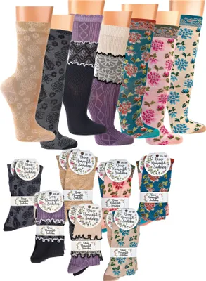 Produktbild von 2 Paar romantische verspielte Landhaus Damensocken mit floralem Muster Vintage Gr. 39/42