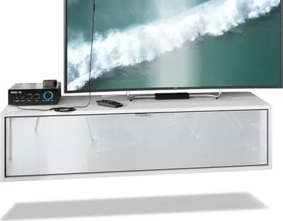 Produktbild von Vladon TV Board Lana 120 Hängeschrank Lowboard 120 x 29 x 37 cm,  Germany, Korpus in Weiß matt, Fronten in Weiß Hochglanz | Große Farbauswahl