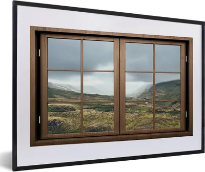 Produktbild von MuchoWow® MuchoWow® Gerahmtes Poster Durchblick - Wolken - Berge 60x40 cm - Poster mit zchwarzem Bilderrahmen - Schlafzimmer - Plakat in Rahmen - Drucken