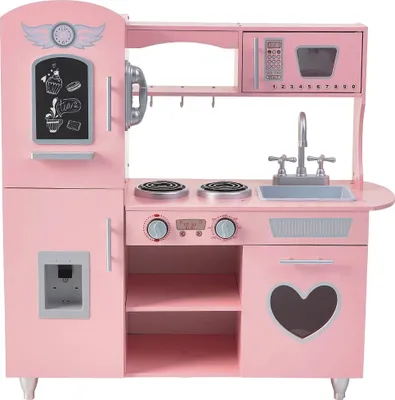 Produktbild von Banditen und Engel Kinderküche aus Holz, Vintage-Rosa, ab 3 Jahren – Arbeitsplattenhöhe 45 cm – Für Mädchen – Spielküche – Spielzeugküche – Rosa Spielküche