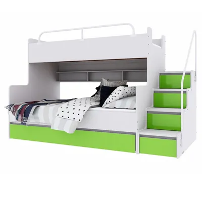 Produktbild von Marlux-Meble Hochbett Kinderbett JSM-3 mit Treppe 80x190 + 120x190 Matt Kinderbetten Funktionsbett Etagenbett Stockbett Kinderhochbett Jugendhochbett (Limette Matt)