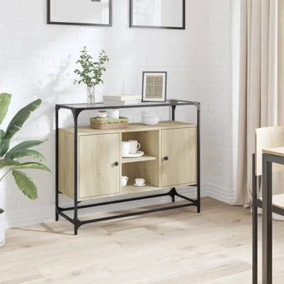 Image de vidaXL Sideboard avec plateau en verre Chêne Sonoma 98x35x81 cm Bois composite