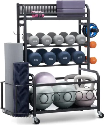 Obrázek produktu pro Stojan na podložky na jógu - držák na podložky na jógu se 4 vrstvami - stojan na fitness a tréninkové podložky
