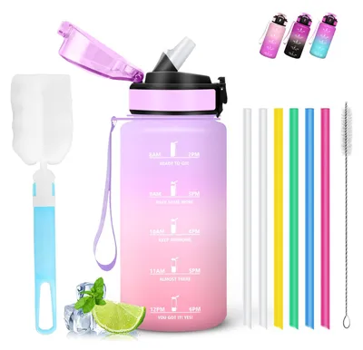Produktbild von Mujigaga Trinkflasche 500ml Kinder, Auslaufsicher mit Strohhalm, Wasserflasche