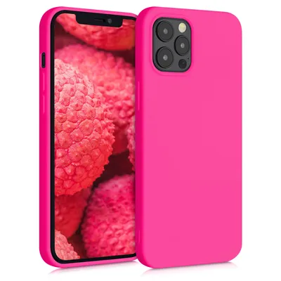 Produktbild von kwmobile Hülle kompatibel mit Apple iPhone 12 Pro Max Hülle - gummierte TPU Silikon Handyhülle - Schutzhülle für kabelloses Laden - Case in Neon Pink