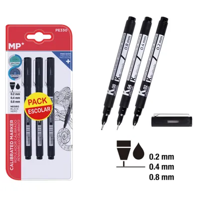 Image de Marqueur de précision, technique 0,2mm, 0,4mm, 0,8mm, 3 pièces noir
