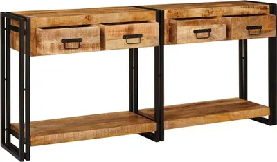 Immagine prodotto di vidaXL Tavolini da ingresso, set da 2 pezzi, marroni, 161 x 33 x 75 cm, legno massello di mango