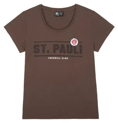 Produktbild von FC St. Pauli T-Shirt Classic Logo tailliert, Offizieller Fanartikel, Braunes Shirt mit ST. PAULI Schriftzug, 100% Baumwolle