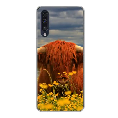Produktbild von MuchoWow® Handyhülle Schutzhülle Hülle für Samsung Galaxy A50 Schottischer Highlander - Tiere - Blumen Silikon Softcase Handy Hülle - Mobiltelefonhülle