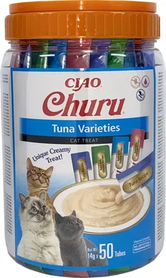 Zdjęcie produktu dla Inaba Cat Churu 50x14g (700g) Kremowy Przysmak Dla Kota Pasta Mix Z Tuńczykiem Słoik