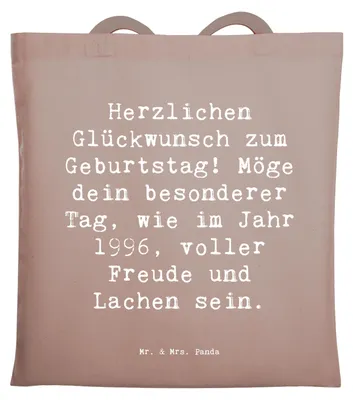 Produktbild von Mr. & Mrs. Panda Tote Bag Spruch 1996 Geburtstag Freude - Braun Pastell - Geschenk, Herzlichen Glückwunsch, Happy Birthday, Tasche, Geschenke für, Geburtsjahr, canvas