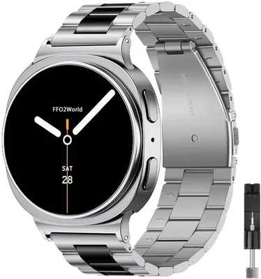 Produktbild von FFO2World Edelstahl-Gliederarmband „Classic“ – Passend für Galaxy Watch 8 (40/44 mm) / 8 Classic (46 mm) – Mit Kürzungsset – Silber/Schwarz