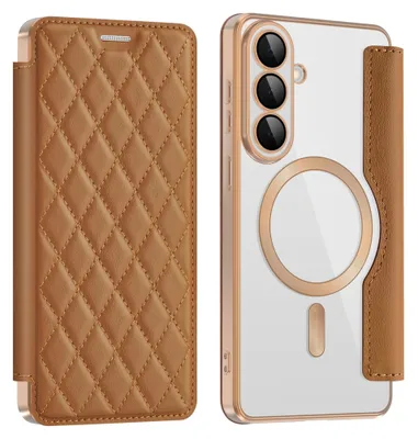 Image de Coque MagSafe pour Samsung Galaxy S26 Plus avec protection RFID, motif losange, marron