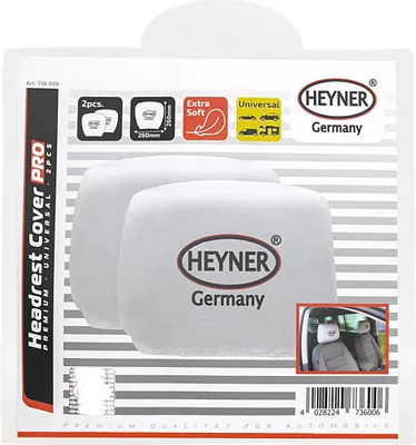 Produktbild von HEYNER® Kopfstützenbezug HeadComfort – 2er Set, universal, extra weich, 100 % Baumwolle, waschbar, weiß mit HEYNER®-Germany-Symbol