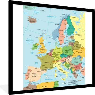 Produktbild von MuchoWow® MuchoWow® Gerahmtes Poster Karte - Europa - Politik 40x40 cm - Poster mit zchwarzem Bilderrahmen - Mit Rahmen - Wanddekoration Schlafzimmer
