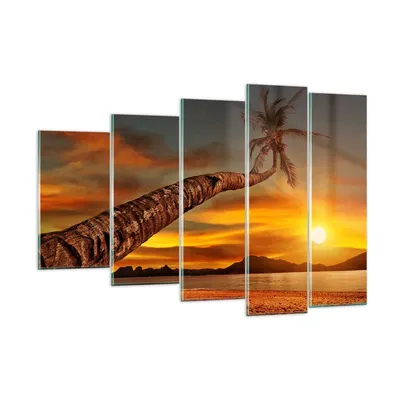 Produktbild von Bilder auf glas - Palme Landschaft Sonne - 150x100cm - Glasbilder - Wandbilder - Kunstdruck - zum Aufhängen bereit - Wanddekoration aus Glas - Glas Bilder - Wandbild auf Glas - GEG150x100-0162